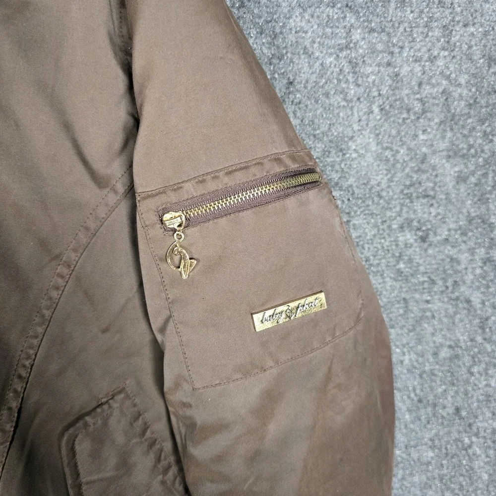Vintage Y2K Baby Phat Jacket Women's XL Bomber Puffer Brown Hooded Cat Logo Down
